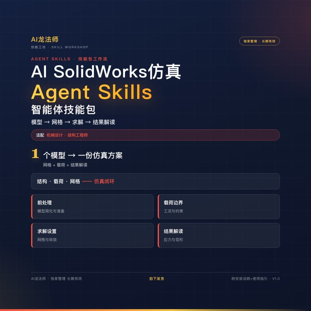 AI SolidWorks 仿真分析 Agent（工况 → 前处理 → 求解 → 优化建议） 商品图