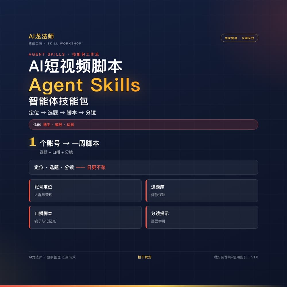AI 短视频脚本批量生成 Agent(定位 → 选题 → 脚本 → 分镜) 商品图